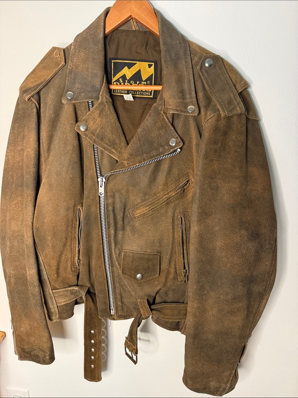 Vintage Storme Leather Collections Brown Distressed Leather Motorcycle Jacket L